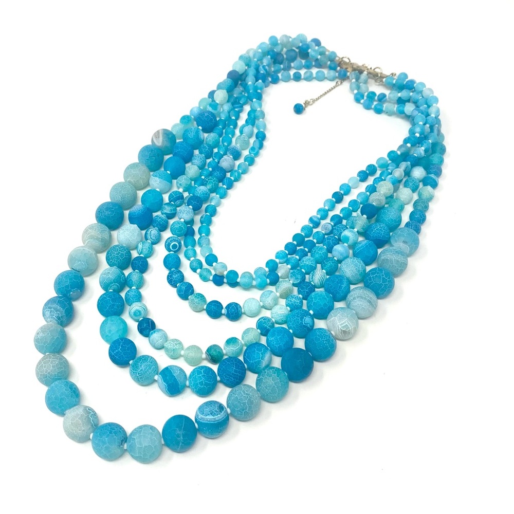 New Anthropologie Blue Layered Stone Necklace Gold Multi-Strand